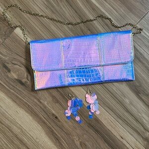 Holographic Clutch + Earrings Set